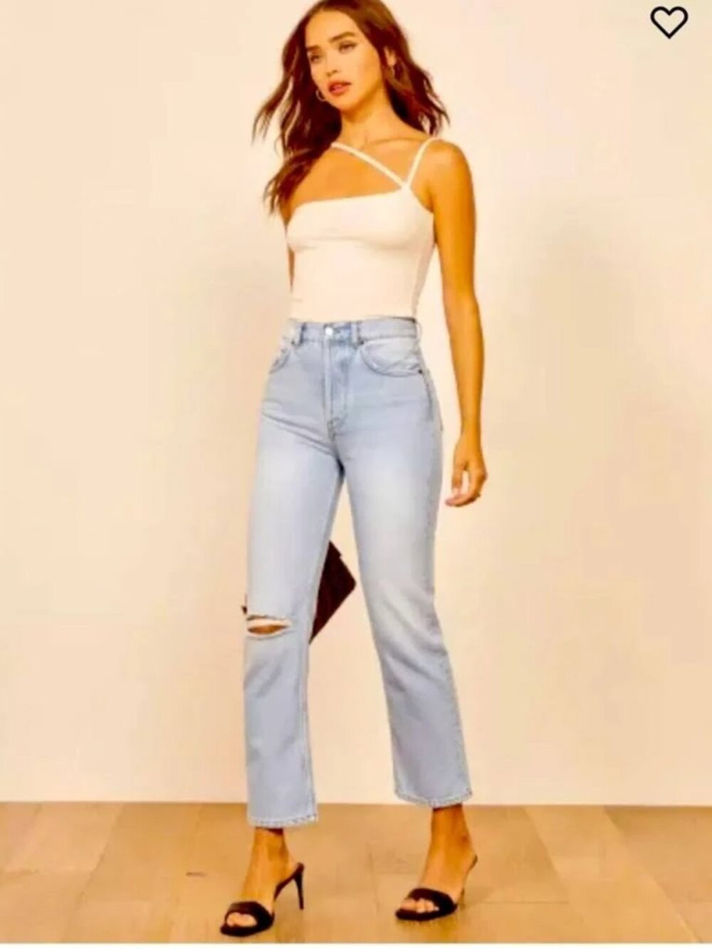 Reformation Tahoe Jeans Distressed Straight Leg Raw Hem Cotton Denim Blue 26